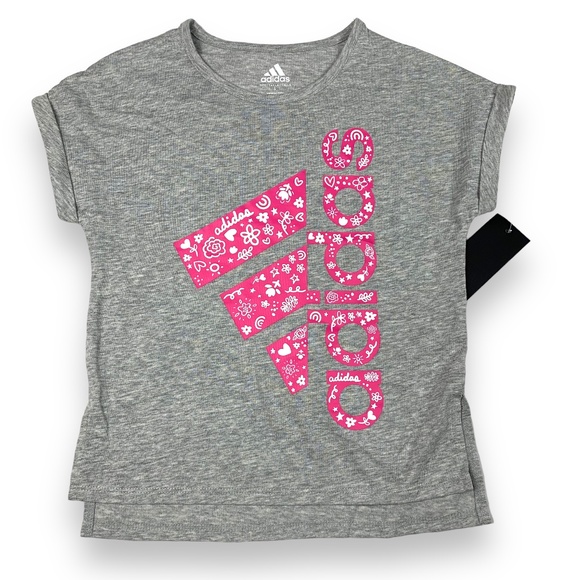 Girls Adidas Doodle Logo Graphic T-shirt And Pink Short Set Sz 5 - Picture 3 of 4